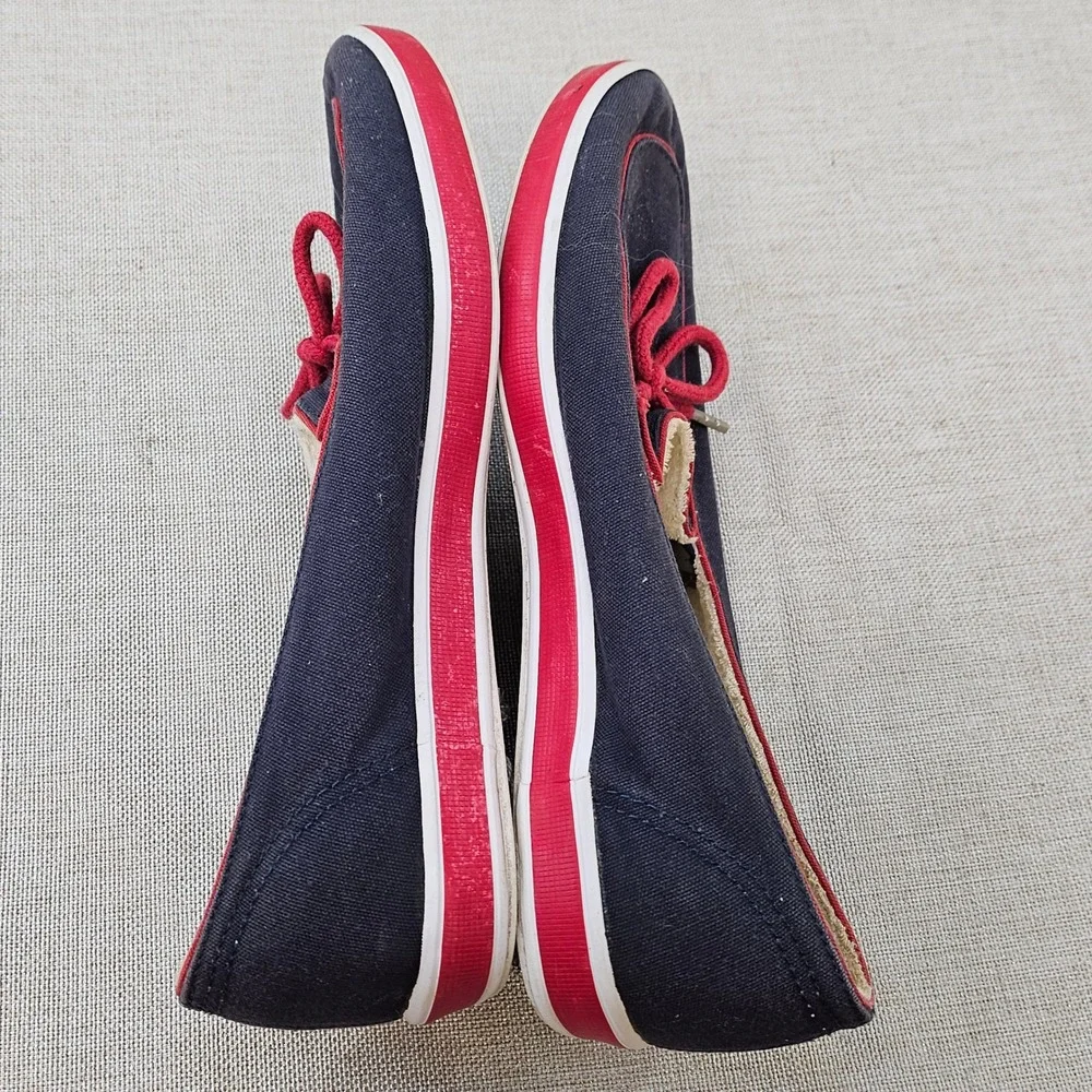Grasshoppers Womens Navy Blue Canvas Boat Shoes Red Trim Loafers EF21876 Size 6W